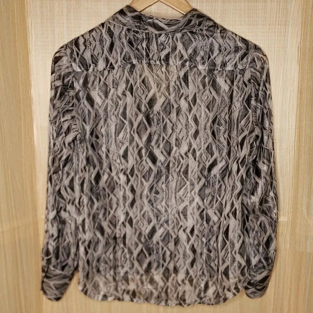 Chico's Womens Silver Shimmer Silk Semi Sheer Blouse Small - Picture 2 of 7